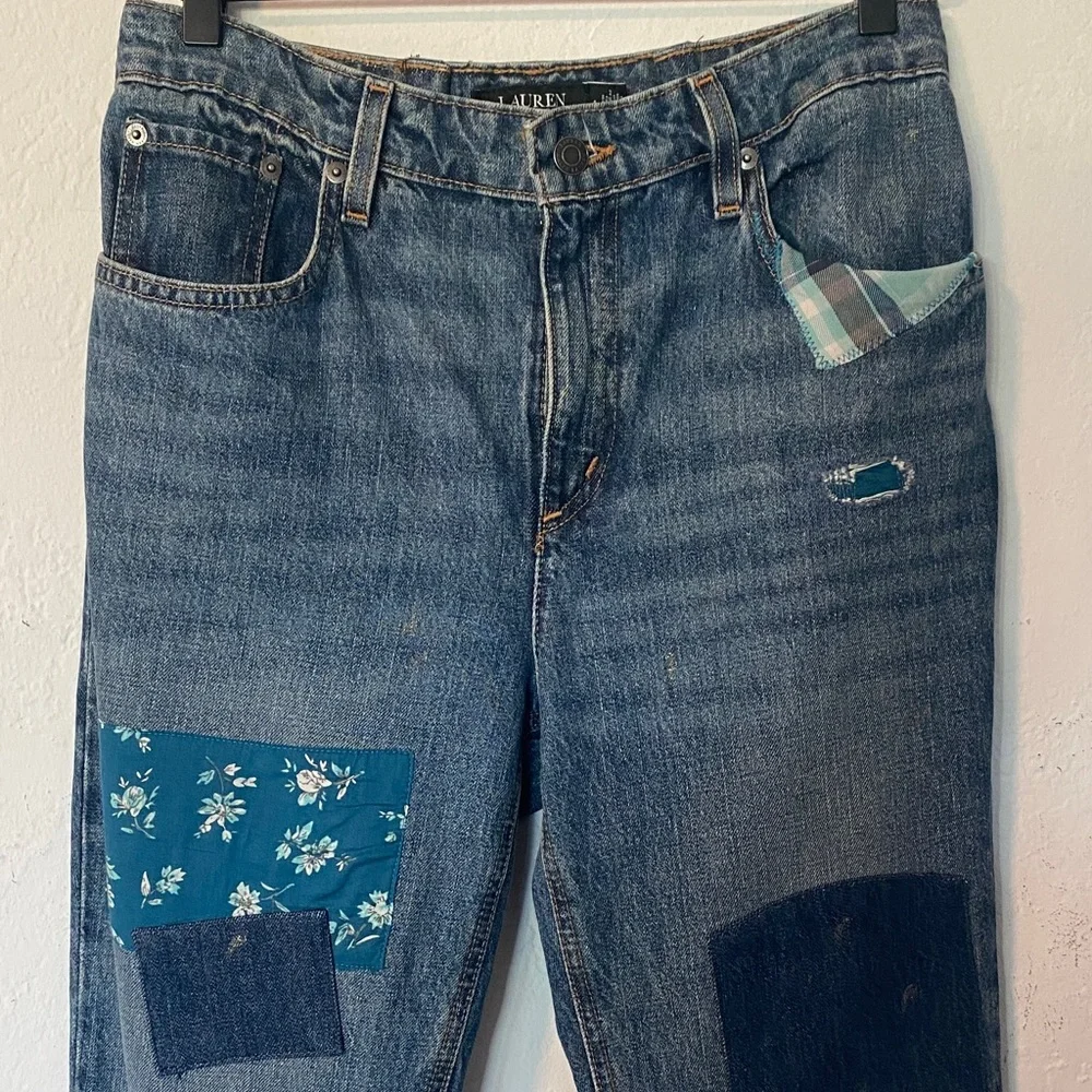 Ralph Lauren Women’s Patchwork Boyfriend Fit Blue Jeans - Picture 4 of 11